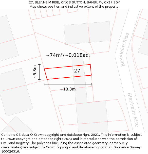 27, BLENHEIM RISE, KINGS SUTTON, BANBURY, OX17 3QY: Plot and title map