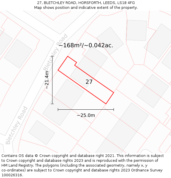 27, BLETCHLEY ROAD, HORSFORTH, LEEDS, LS18 4FG: Plot and title map