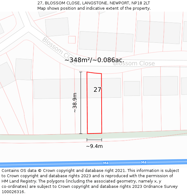 27, BLOSSOM CLOSE, LANGSTONE, NEWPORT, NP18 2LT: Plot and title map