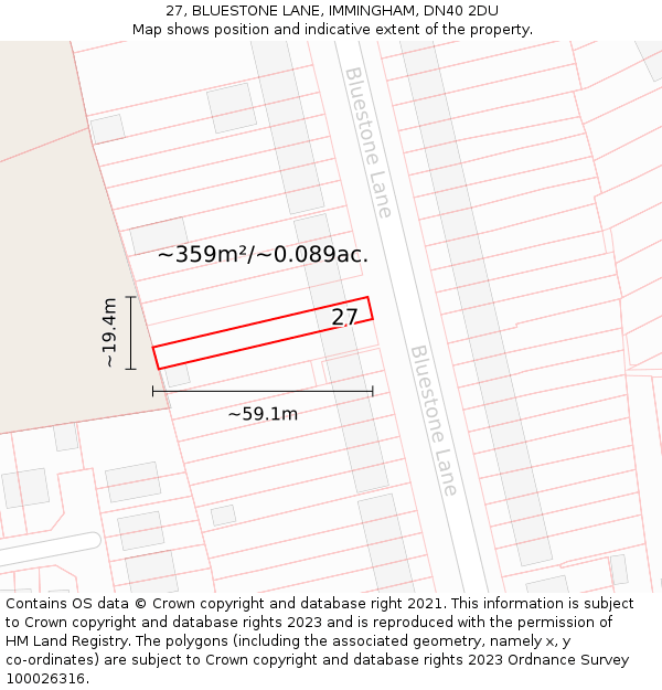 27, BLUESTONE LANE, IMMINGHAM, DN40 2DU: Plot and title map