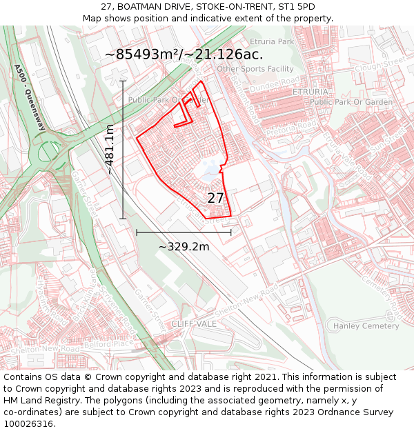 27, BOATMAN DRIVE, STOKE-ON-TRENT, ST1 5PD: Plot and title map