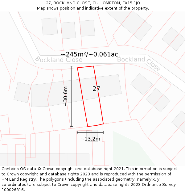 27, BOCKLAND CLOSE, CULLOMPTON, EX15 1JQ: Plot and title map