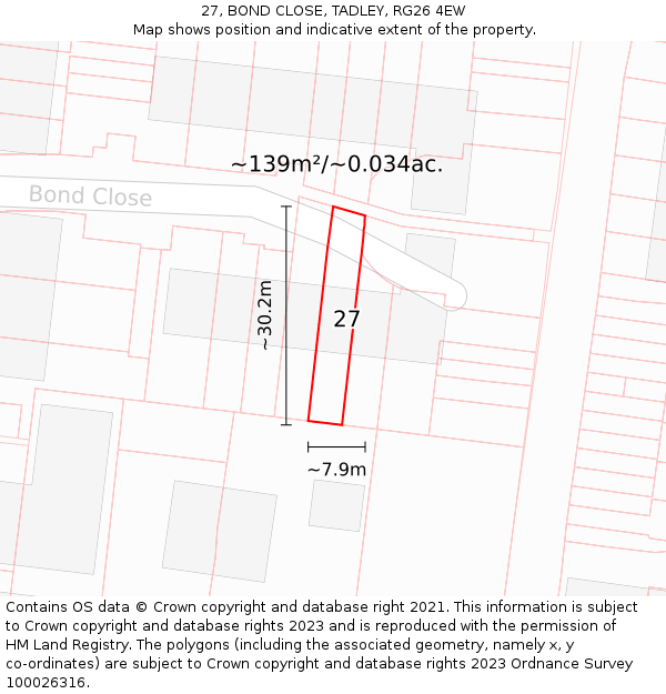 27, BOND CLOSE, TADLEY, RG26 4EW: Plot and title map