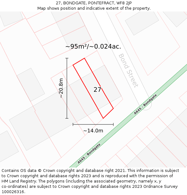 27, BONDGATE, PONTEFRACT, WF8 2JP: Plot and title map