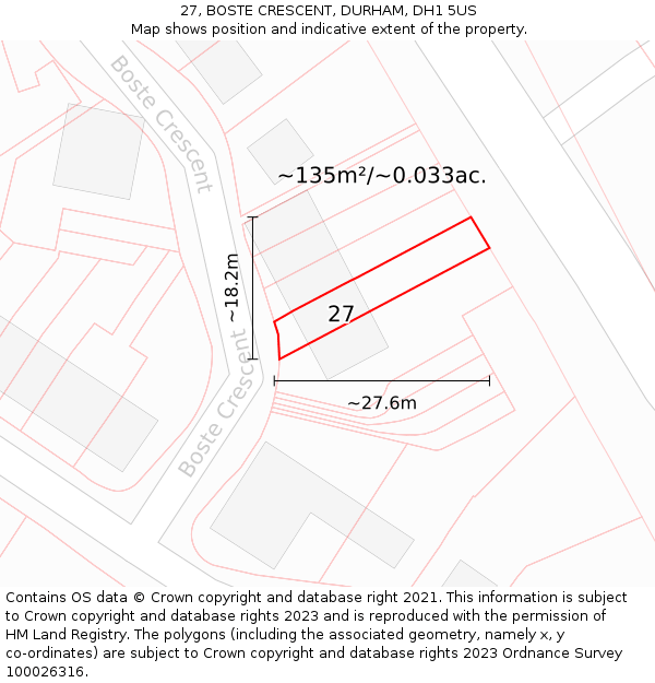 27, BOSTE CRESCENT, DURHAM, DH1 5US: Plot and title map