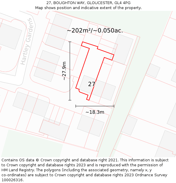 27, BOUGHTON WAY, GLOUCESTER, GL4 4PG: Plot and title map