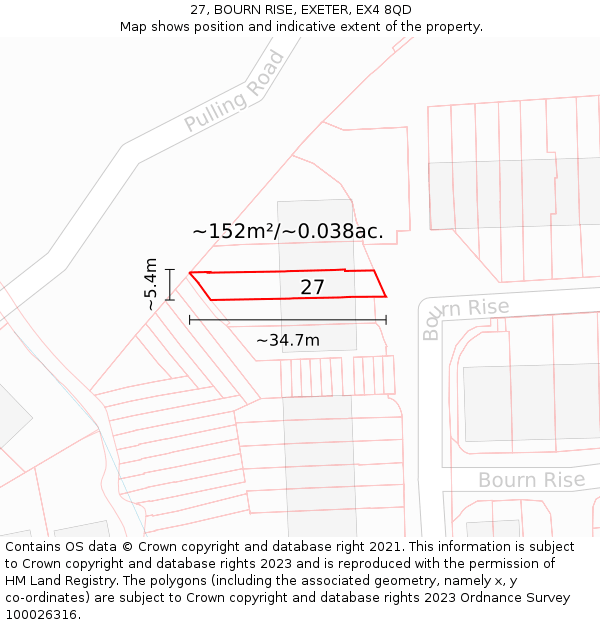 27, BOURN RISE, EXETER, EX4 8QD: Plot and title map