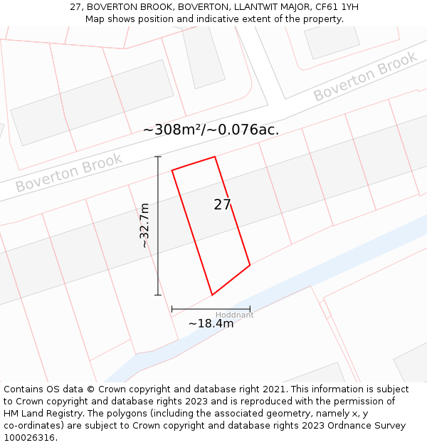 27, BOVERTON BROOK, BOVERTON, LLANTWIT MAJOR, CF61 1YH: Plot and title map