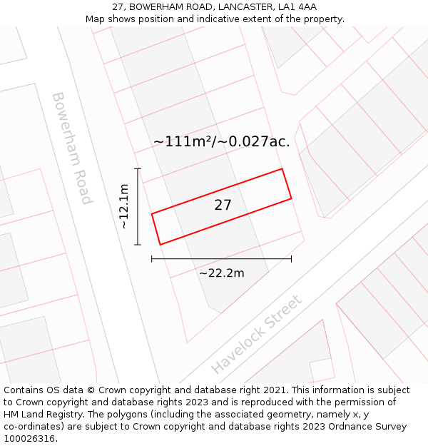 27, BOWERHAM ROAD, LANCASTER, LA1 4AA: Plot and title map