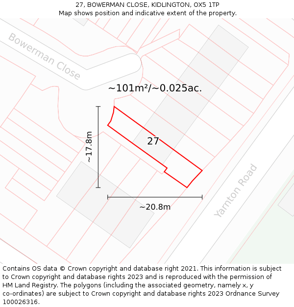 27, BOWERMAN CLOSE, KIDLINGTON, OX5 1TP: Plot and title map