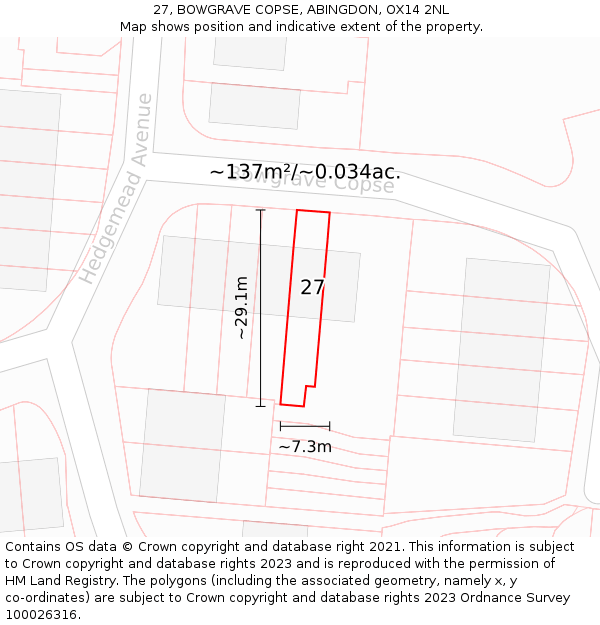27, BOWGRAVE COPSE, ABINGDON, OX14 2NL: Plot and title map