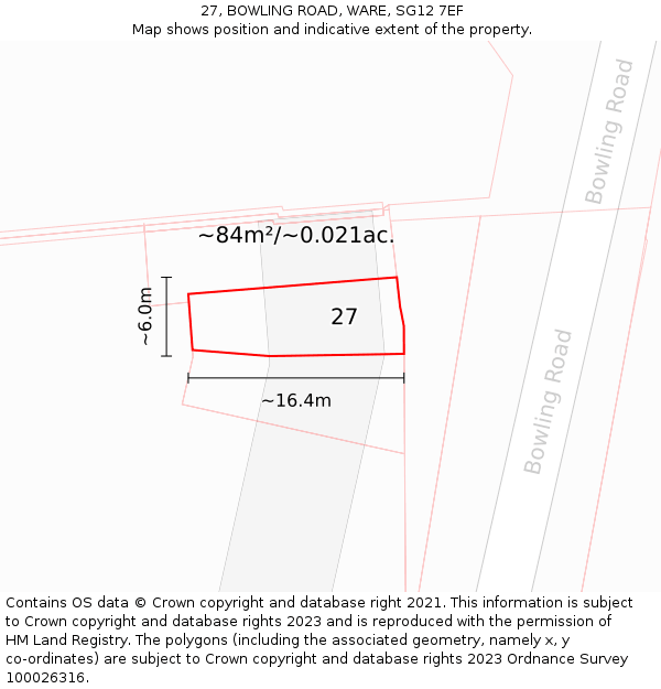 27, BOWLING ROAD, WARE, SG12 7EF: Plot and title map