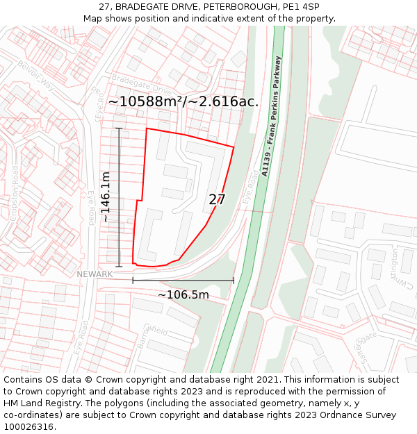 27, BRADEGATE DRIVE, PETERBOROUGH, PE1 4SP: Plot and title map