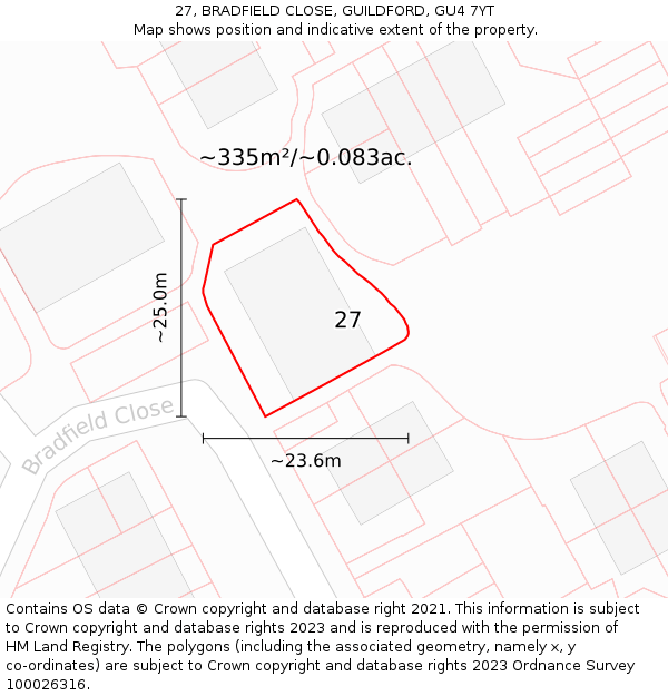 27, BRADFIELD CLOSE, GUILDFORD, GU4 7YT: Plot and title map