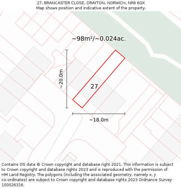 27, BRANCASTER CLOSE, DRAYTON, NORWICH, NR8 6GX: Plot and title map