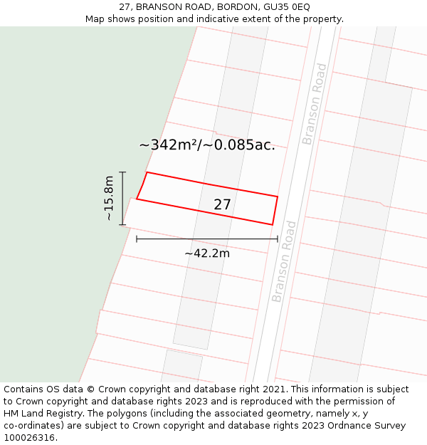 27, BRANSON ROAD, BORDON, GU35 0EQ: Plot and title map