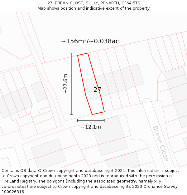 27, BREAN CLOSE, SULLY, PENARTH, CF64 5TS: Plot and title map