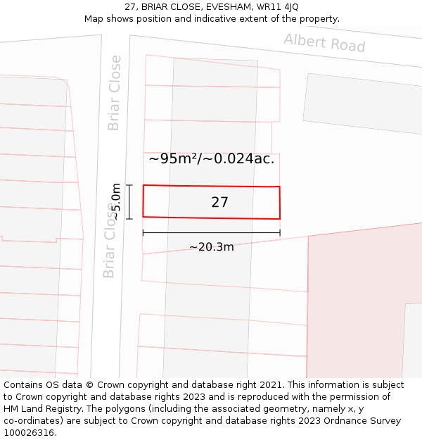 27, BRIAR CLOSE, EVESHAM, WR11 4JQ: Plot and title map
