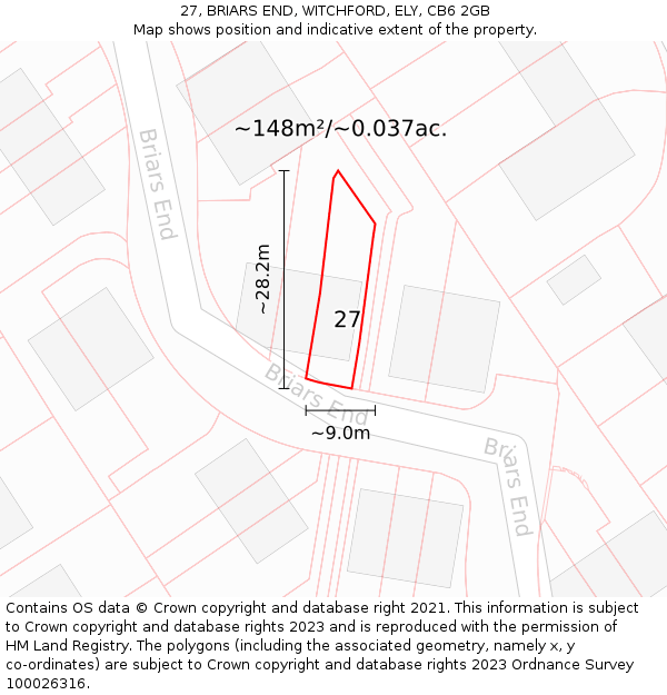 27, BRIARS END, WITCHFORD, ELY, CB6 2GB: Plot and title map