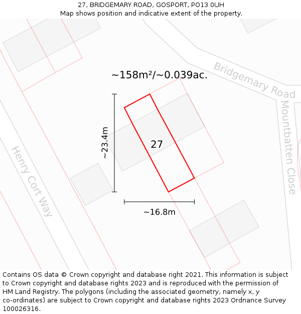 27, BRIDGEMARY ROAD, GOSPORT, PO13 0UH: Plot and title map