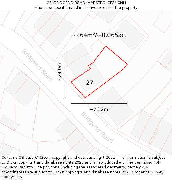 27, BRIDGEND ROAD, MAESTEG, CF34 0NN: Plot and title map