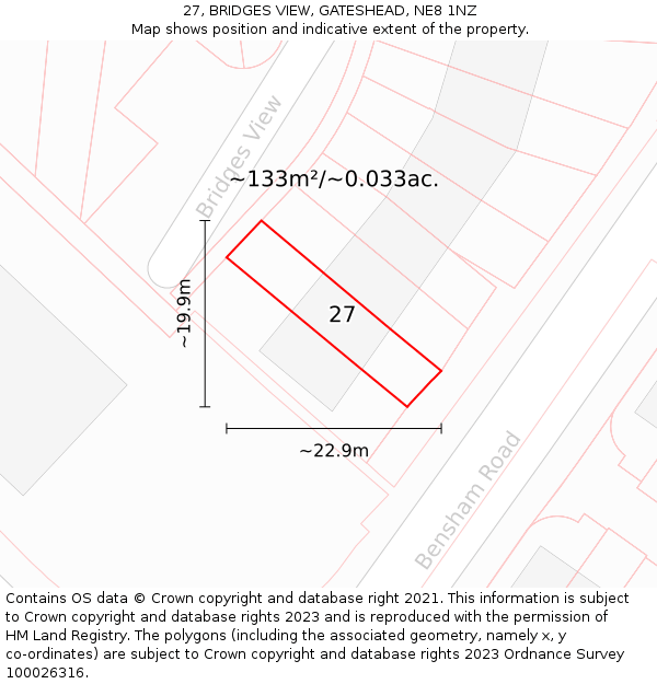 27, BRIDGES VIEW, GATESHEAD, NE8 1NZ: Plot and title map
