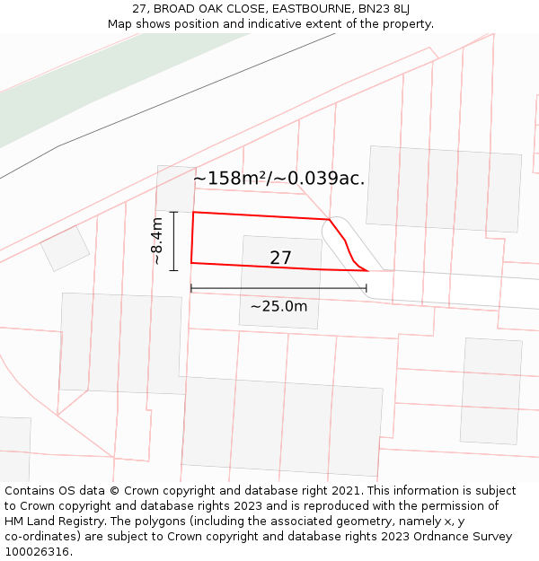 27, BROAD OAK CLOSE, EASTBOURNE, BN23 8LJ: Plot and title map