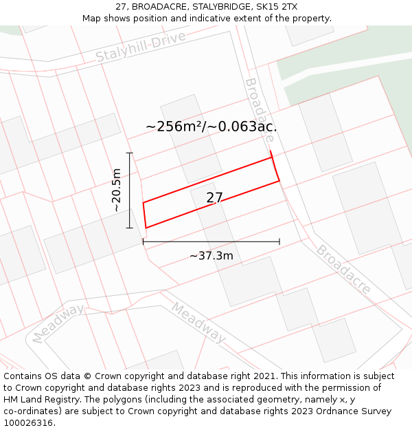 27, BROADACRE, STALYBRIDGE, SK15 2TX: Plot and title map