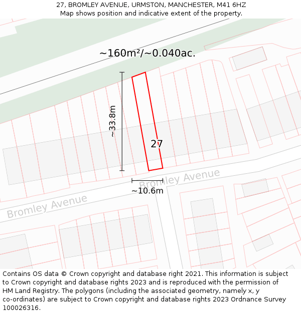 27, BROMLEY AVENUE, URMSTON, MANCHESTER, M41 6HZ: Plot and title map