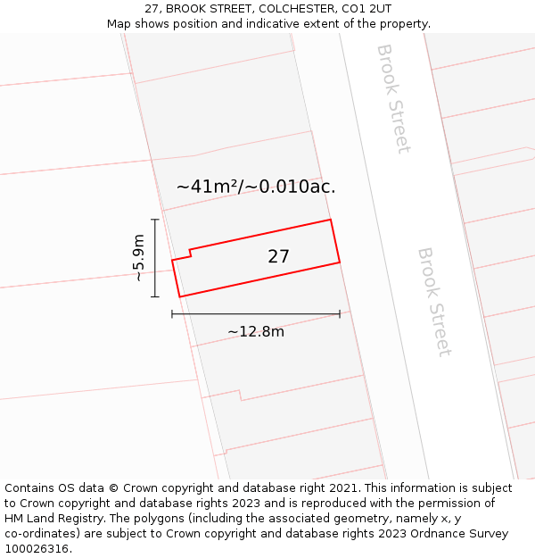 27, BROOK STREET, COLCHESTER, CO1 2UT: Plot and title map