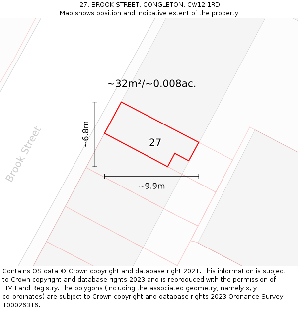 27, BROOK STREET, CONGLETON, CW12 1RD: Plot and title map