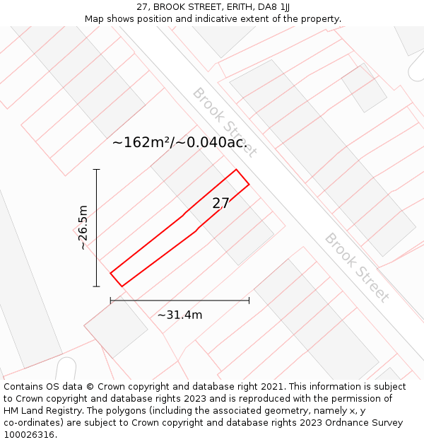 27, BROOK STREET, ERITH, DA8 1JJ: Plot and title map