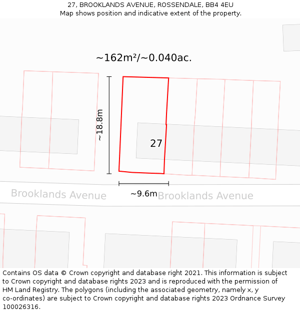 27, BROOKLANDS AVENUE, ROSSENDALE, BB4 4EU: Plot and title map