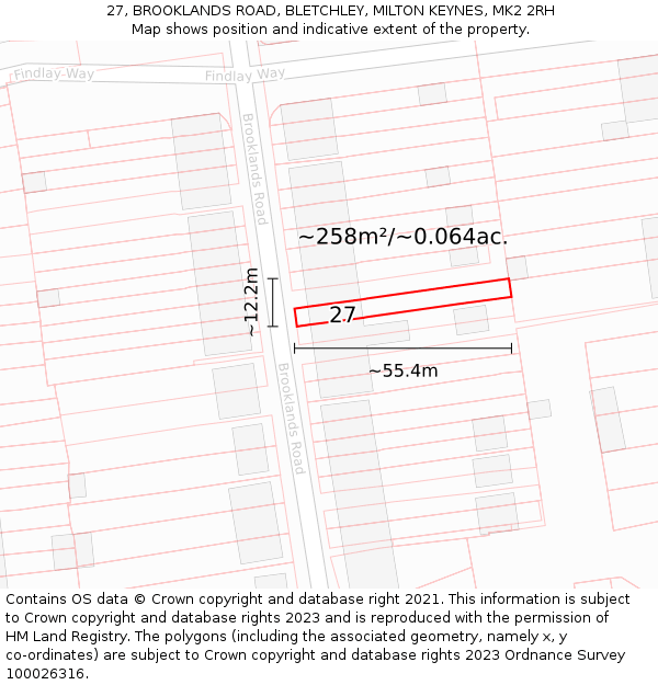 27, BROOKLANDS ROAD, BLETCHLEY, MILTON KEYNES, MK2 2RH: Plot and title map