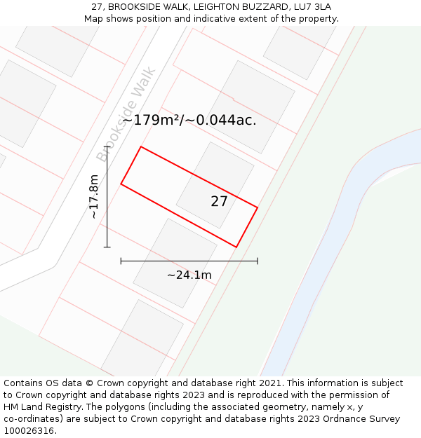 27, BROOKSIDE WALK, LEIGHTON BUZZARD, LU7 3LA: Plot and title map