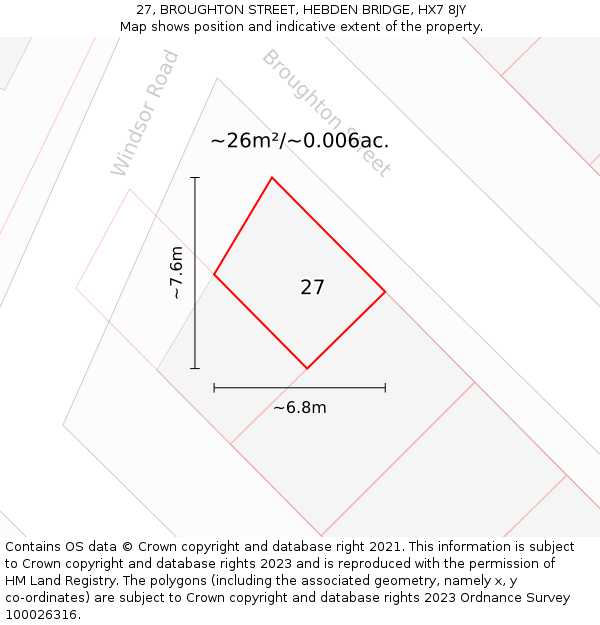 27, BROUGHTON STREET, HEBDEN BRIDGE, HX7 8JY: Plot and title map