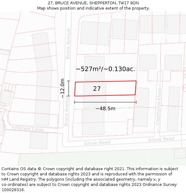 27, BRUCE AVENUE, SHEPPERTON, TW17 9DN: Plot and title map