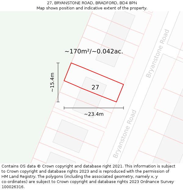 27, BRYANSTONE ROAD, BRADFORD, BD4 8PN: Plot and title map