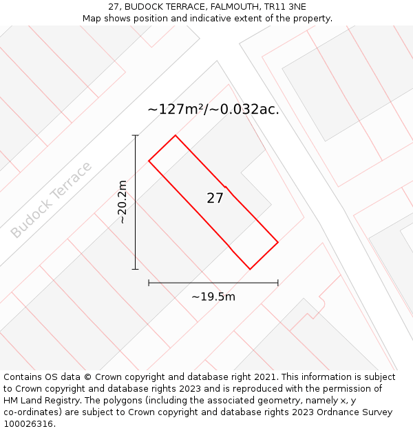 27, BUDOCK TERRACE, FALMOUTH, TR11 3NE: Plot and title map