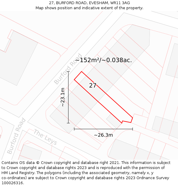 27, BURFORD ROAD, EVESHAM, WR11 3AG: Plot and title map