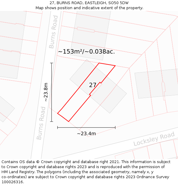 27, BURNS ROAD, EASTLEIGH, SO50 5DW: Plot and title map