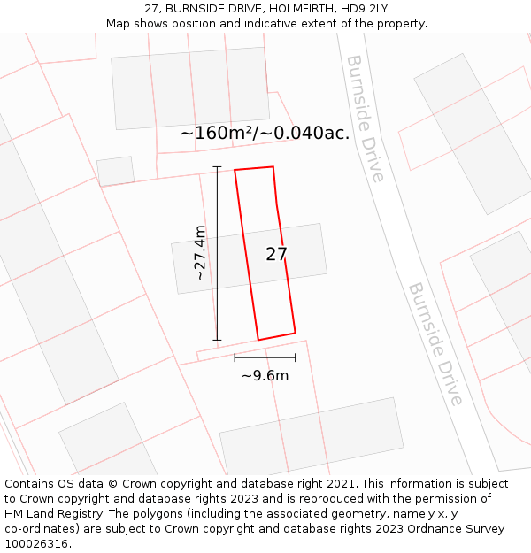 27, BURNSIDE DRIVE, HOLMFIRTH, HD9 2LY: Plot and title map