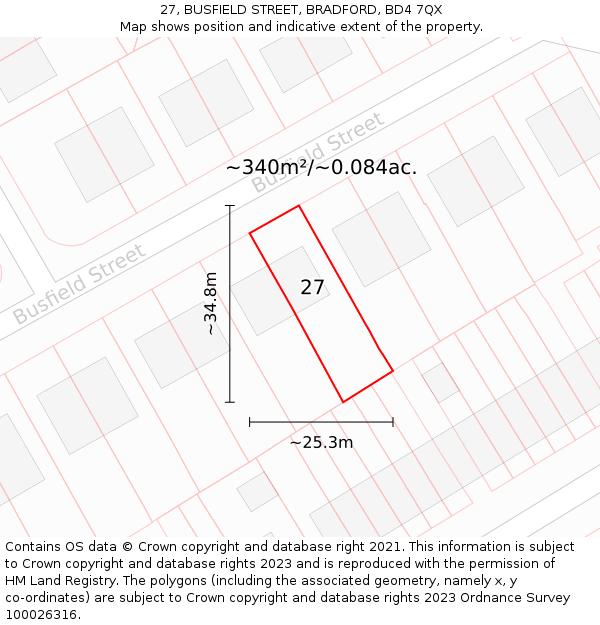 27, BUSFIELD STREET, BRADFORD, BD4 7QX: Plot and title map