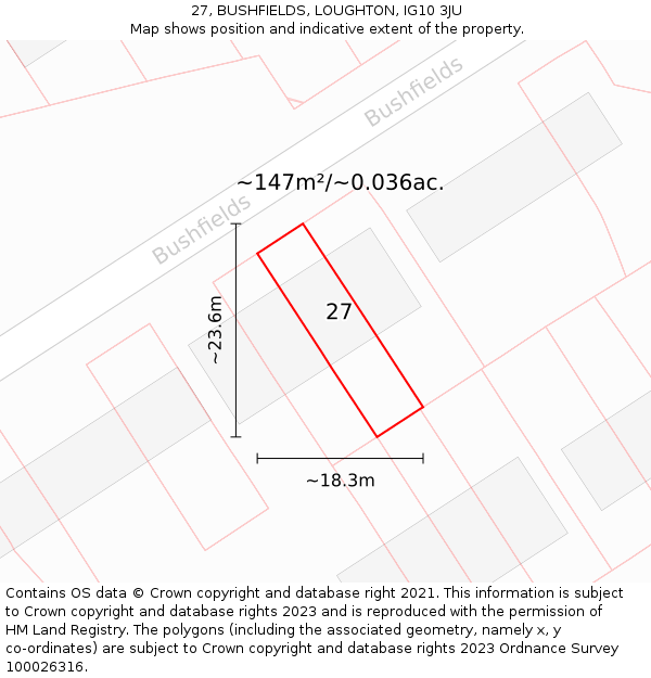 27, BUSHFIELDS, LOUGHTON, IG10 3JU: Plot and title map