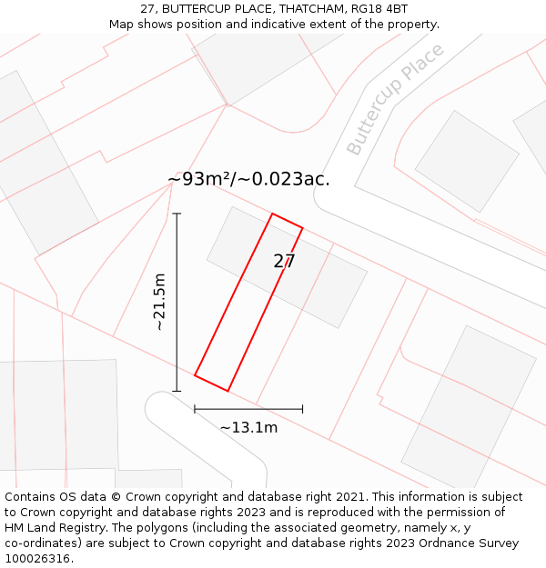 27, BUTTERCUP PLACE, THATCHAM, RG18 4BT: Plot and title map
