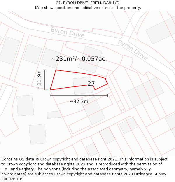 27, BYRON DRIVE, ERITH, DA8 1YD: Plot and title map