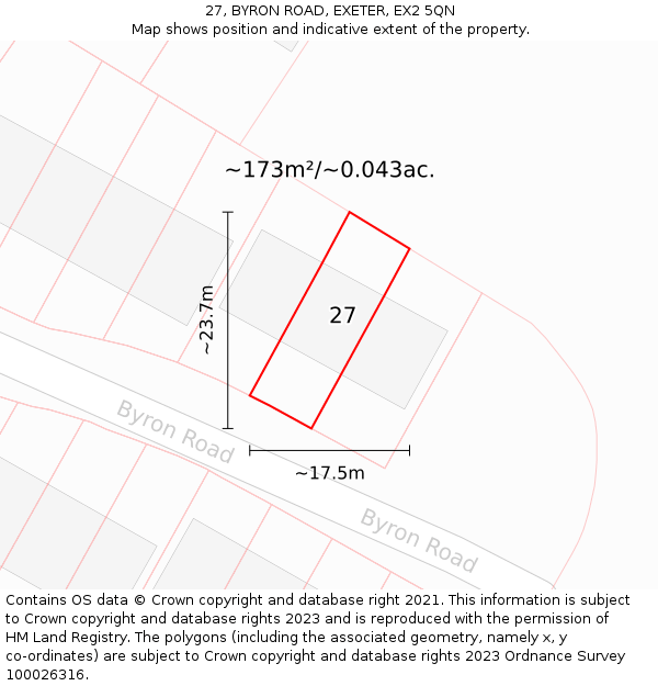 27, BYRON ROAD, EXETER, EX2 5QN: Plot and title map