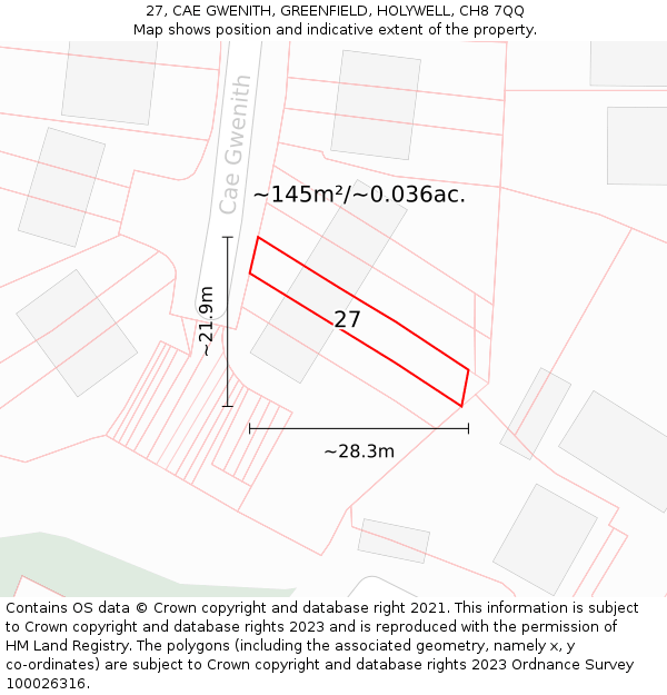 27, CAE GWENITH, GREENFIELD, HOLYWELL, CH8 7QQ: Plot and title map