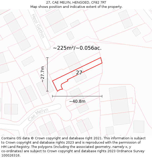 27, CAE MELYN, HENGOED, CF82 7RT: Plot and title map
