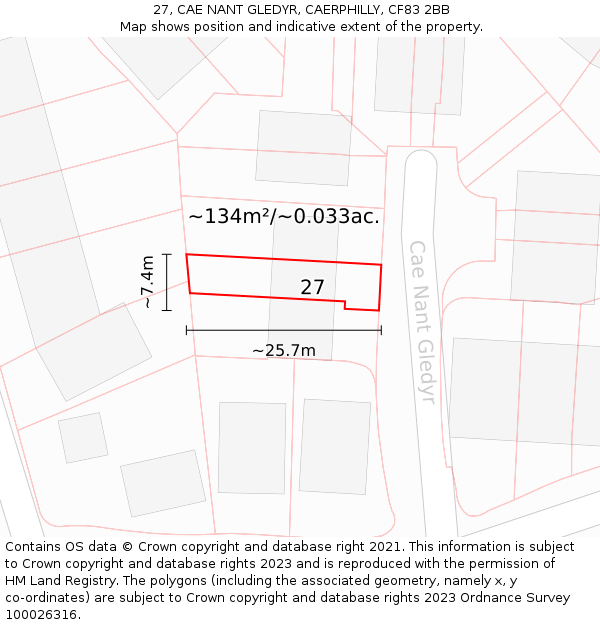 27, CAE NANT GLEDYR, CAERPHILLY, CF83 2BB: Plot and title map